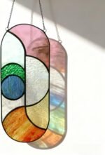Geometric Tiffany Style Stained Glass Suncatcher Window Hanging Flowing Color Panel Decor