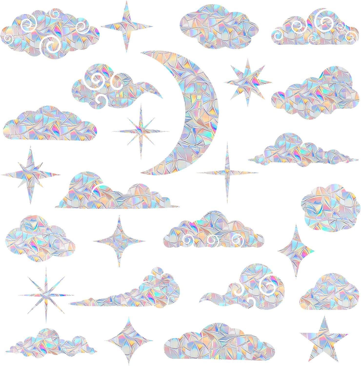 il_fullxfull.8293829292_27i0.jpg 26PCS Rainbow Cloud Star Window Clings Bird Strike Prevention Reusable Glass Suncatcher Decals - Image 1