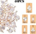 40PCS Cubic Zirconia Charms Set Crystal Heart Teardrop Gold Silver Jewelry Making - Image 2