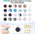 Neutral Glass Beads Kit: 24 Colors Marble, Gold Spacer Beads for Jewelry Making - Image 3