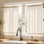 Linen Cafe Curtains | Custom Farmhouse Kitchen Curtains | Semi Sheer Rod Pocket Tier Panels | Beige Window Drapes - Image 2