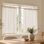 Linen Cafe Curtains | Custom Farmhouse Kitchen Curtains | Semi Sheer Rod Pocket Tier Panels | Beige Window Drapes - Image 9