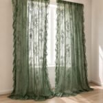 Sage Green Sheer Lace Curtains | Floral Ruffle Window Panels | Cottage core Curtains | French Country Drapes | Shabby Chic Window Treatment - Image 4