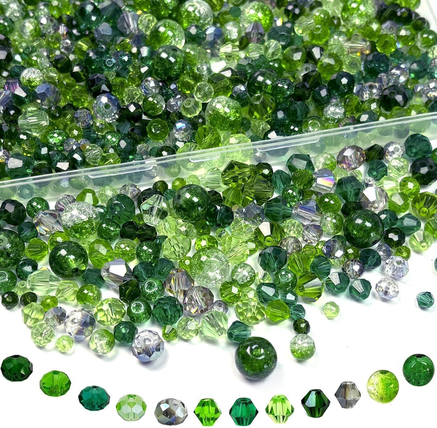 il_fullxfull.8322770921_fdqc.jpg 1000PCS Green Crystal Glass Beads 4mm 10mm Assorted Jewelry Making DIY Craft Kit - Image 1