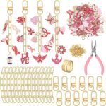 189PCS Breast Cancer Awareness Keychain Making Kit Pink Ribbon Charm Jewelry DIY Set