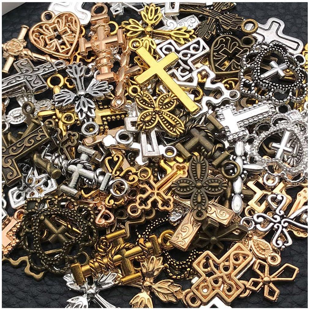 il_fullxfull.8332135989_4lfw-1.jpg 100PCS Cross Charms for Jewelry Making Assorted Metal Charms DIY Bracelet Necklace Keychain Kit - Image 1