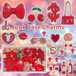 Red Junk Phone Case Charms Kit: Rhinestone, Diamond Bow, Cherry, Lollipop DIY Decor - Image 4