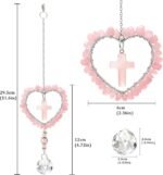 Rose Quartz Cross Crystal Suncatcher Pink Heart Car Charm Window Hanging Home Decor - Image 3