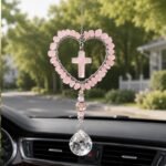 Rose Quartz Cross Crystal Suncatcher Pink Heart Car Charm Window Hanging Home Decor - Image 4