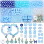 Blue Ocean Beads Bracelet Making Kit Starfish Bow Flower Charms DIY Jewelry Necklace Phone Charms
