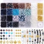 Neutral Glass Beads Kit: 24 Colors Marble, Gold Spacer Beads for Jewelry Making