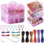 Friendship Bracelet Making Kit 4900PCS Beads 44 Color Embroidery Floss Jewelry Craft Organizer Pink