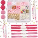Pastel Pink Alphabet Bead Keychain Kit: Heart, Star, Flower Charms, DIY Craft Set