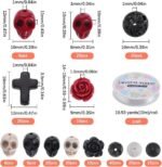 203PCS Halloween Skull Beads: Skeleton, Lava Rock, Turquoise, Rose, Cross Charms - Image 2