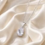 Teardrop CZ Necklace | Dainty Water Drop Pendant Necklace | Bridal Wedding Jewelry | Minimalist Gift For Her | Elegant Crystal Necklace - Image 2
