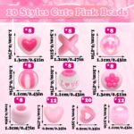 Pink Heart & Flower Hair Beads | Iridescent Acrylic Pony Beads for Braids - Image 3
