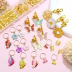 Gold Butterfly Flower Hair Charms for Braids, Locs, Dreadlocks | Coil Rings Cuffs Set