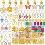 Gold Butterfly Flower Hair Charms for Braids, Locs, Dreadlocks | Coil Rings Cuffs Set - Image 2