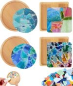 DIY Mosaic Coaster Kit: 4 Glass Tile Sets, Wooden Bases, Craft Gift