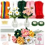 DIY Flower Bouquet Kit 600PCS Pipe Cleaner Craft Set with Glass Vases Chenille Stem Flowers Gift