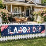 Happy Labor Day Banner | Red White Blue Patriotic Decor | 120 x 20 Inch Outdoor Porch Fence Garage Party Banner