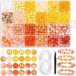 720PCS 8MM Glass Beads Jewelry Making Kit: 24 Colors Orange Yellow Round Loose Beads