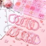Pink Acrylic Beads Bracelet Making Kit: Flower, Heart, Star Charms DIY Craft Set