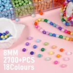 Faceted Pony Beads Kit: 2600PCS Rainbow Opaque Plastic Beads, Elastic String for DIY Jewelry - Image 3