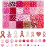 Breast Cancer Awareness Jewelry Making Kit: Pink Ribbon Charms, Beads (1761PCS) - Image 2