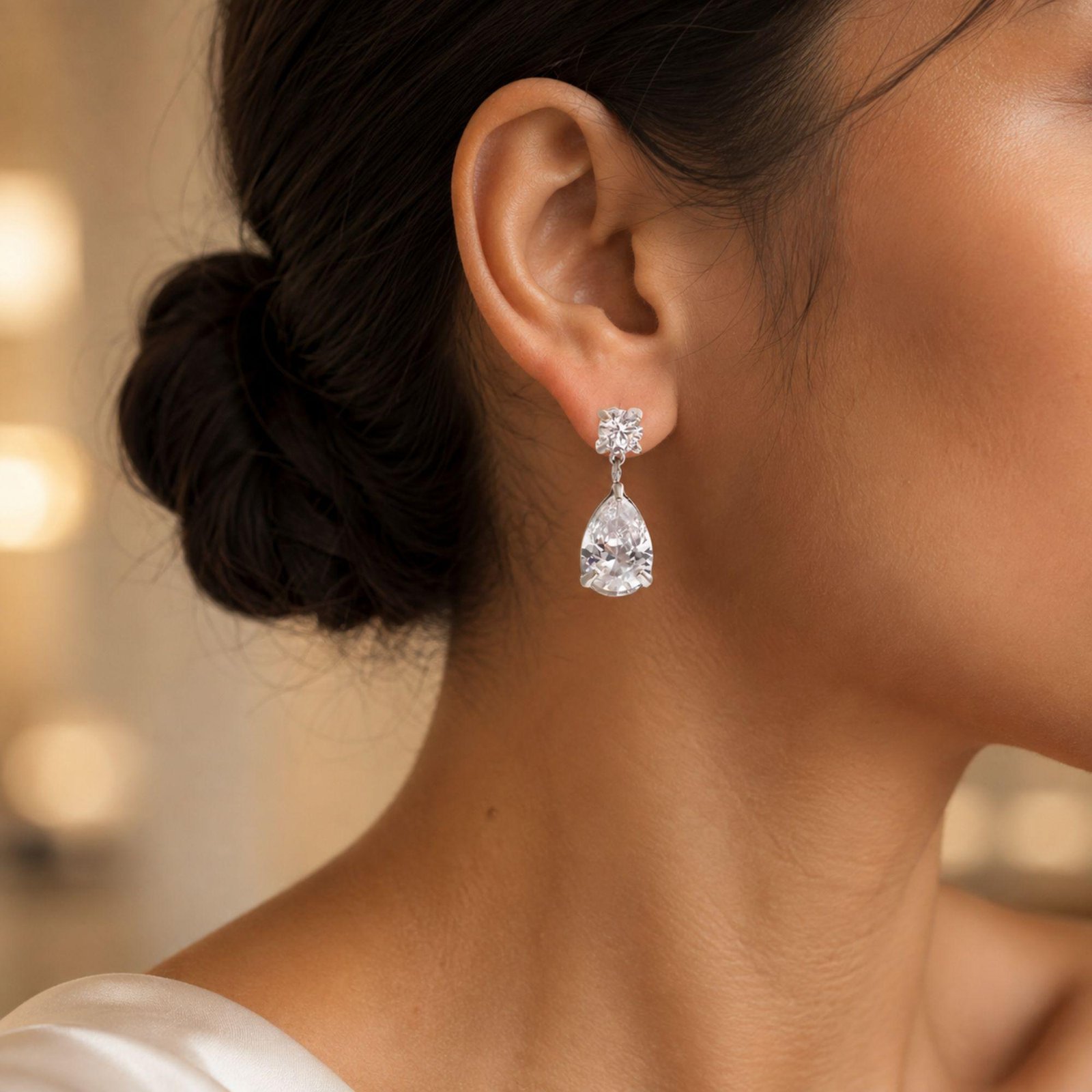 il_fullxfull.8396746241_si7w.jpg Pear Drop CZ Dangle Earrings | Cubic Zirconia Water Drop Earrings | Stainless Steel Teardrop Dangle Earrings | Elegant Everyday Jewelry Gift - Image 1