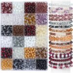 1200PCS 6MM Glass Beads DIY Jewelry Making Kit: Black, White, Gray Series Crystal Beads - Image 2