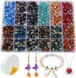 600PCS 8MM Crackle Glass Beads Kit | 12 Colors Crystal Beads, Elastic Cord (Bracelet Making) - Image 2
