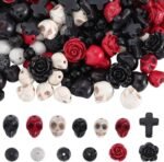 203PCS Halloween Skull Beads: Skeleton, Lava Rock, Turquoise, Rose, Cross Charms