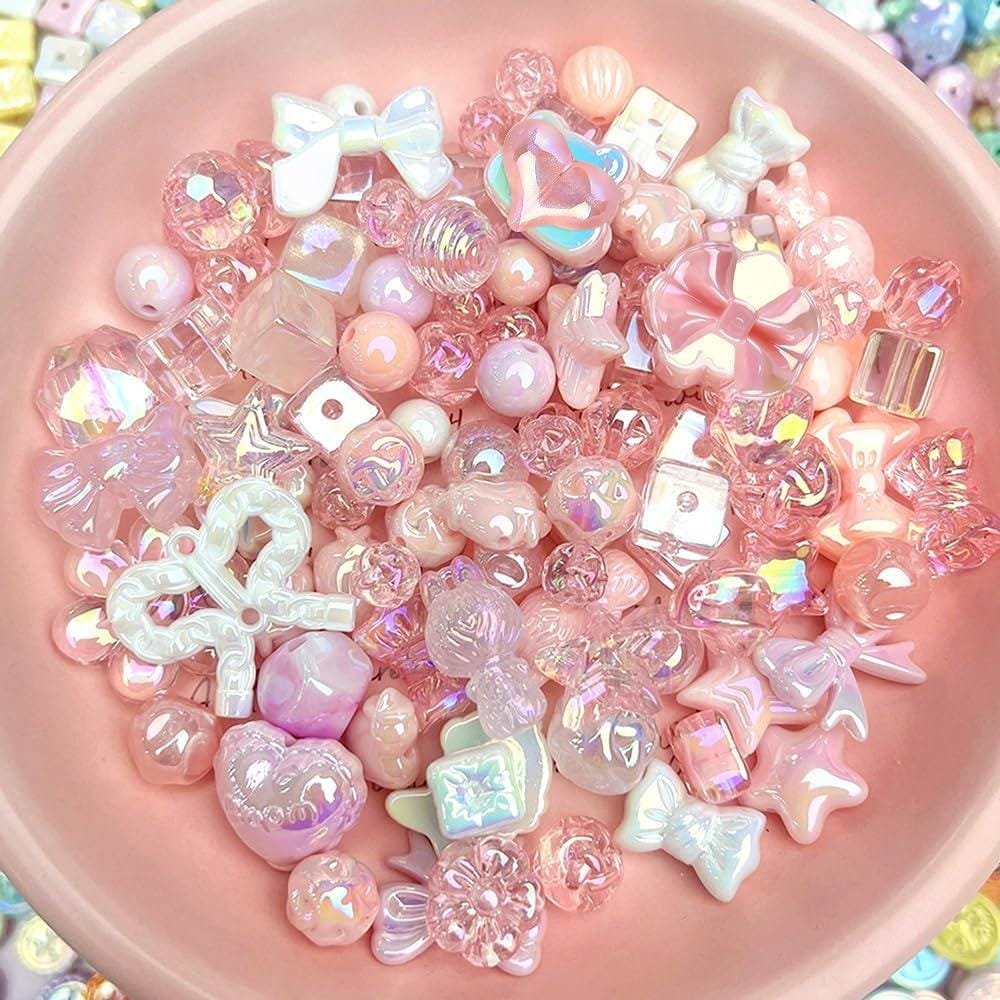 il_fullxfull.8413934530_rsl7.jpg 50G Pink Acrylic Beads | Kawaii Flower, Star, Bow, Heart DIY Jewelry Making - Image 1
