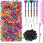 Glitter Hair Beads Kit for Braids | 1008PCS Pony Beads, Rubber Bands, Beaders, Comb, Clips