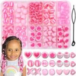 Pink Heart & Flower Hair Beads | Iridescent Acrylic Pony Beads for Braids