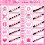 Pink Heart & Flower Hair Beads | Iridescent Acrylic Pony Beads for Braids - Image 4