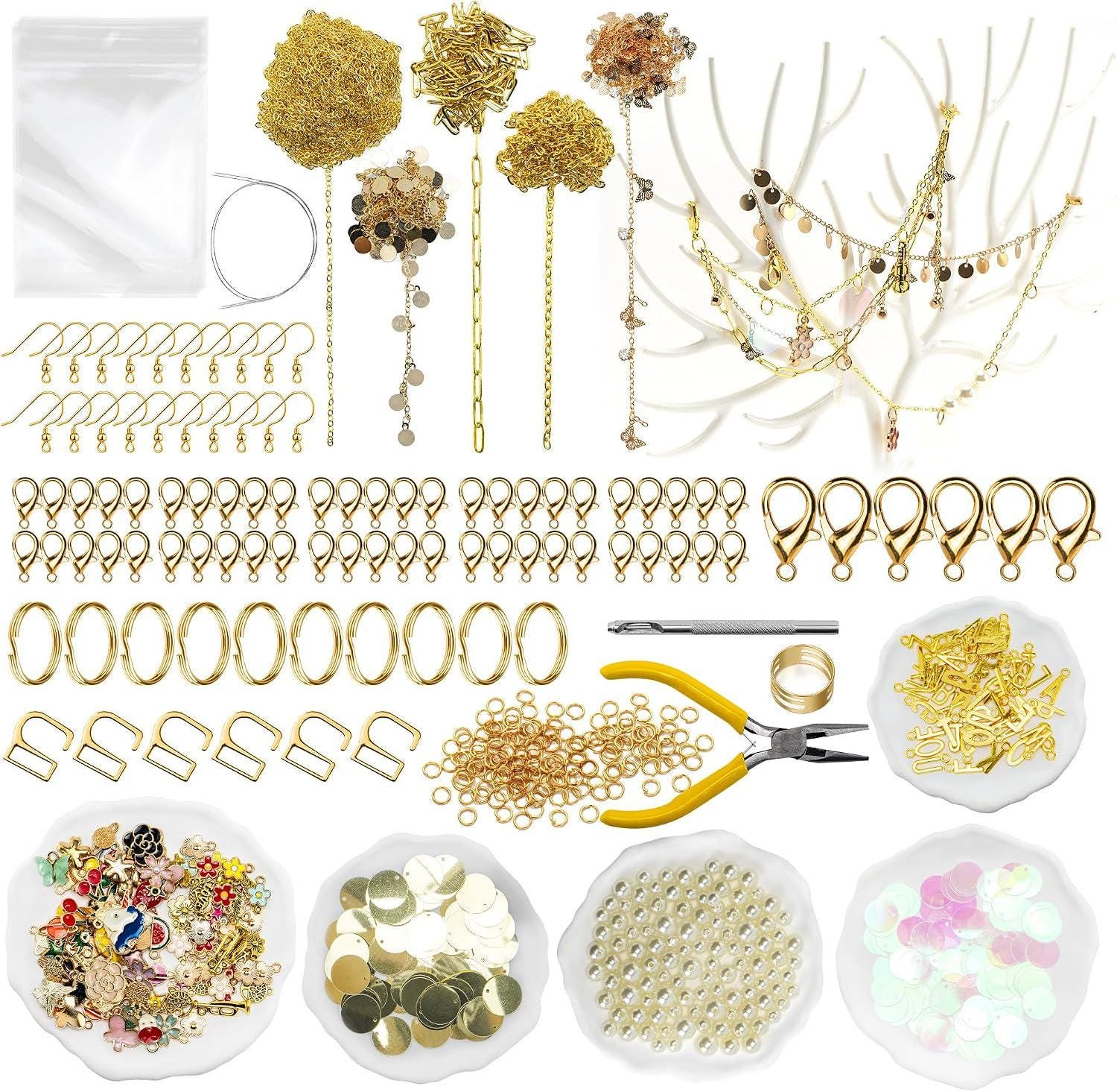 il_fullxfull.8417101214_7szk-1.jpg 1014PCS Jewelry Chain Making Kit | Metal Chains, Pendants, Clasps (DIY Craft Set) - Image 1