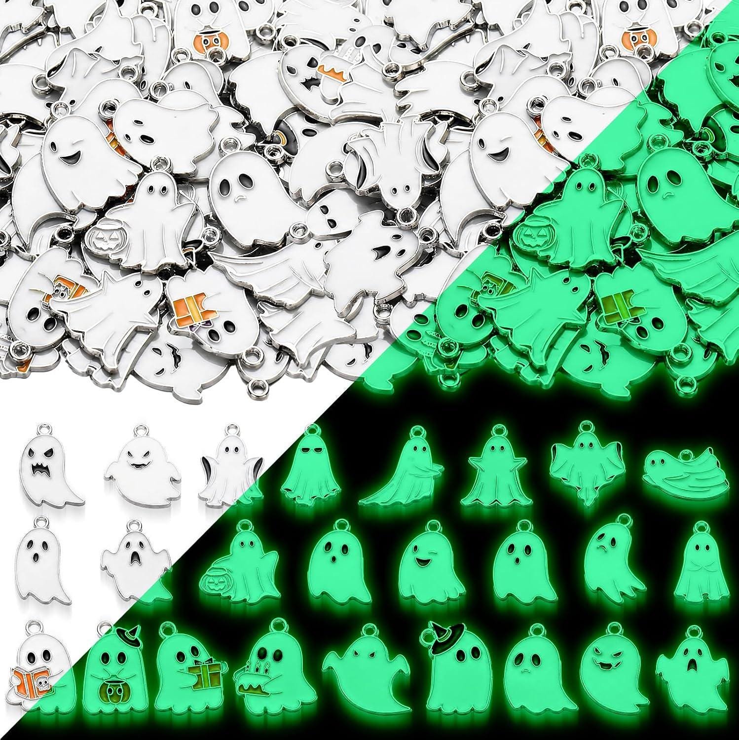 il_fullxfull.8417168849_rv5t.jpg 100PCS Halloween Ghost Charms | Glow in the Dark Alloy Ghost Pendants DIY Jewelry Bracelet Keychain - Image 1