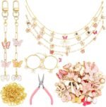 Pink Bow Butterfly Enamel Charms Jewelry Making Kit with Pliers – DIY Crafts - Image 2