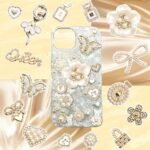 Gold White Flower Rhinestone Heart Bow Charms Kit (DIY Phone Case)