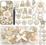 Gold White Flower Rhinestone Heart Bow Charms Kit (DIY Phone Case) - Image 2