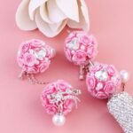 Rhinestone Rose Flower Beads with Tassels | Crystal Bowknot Focal Beads for DIY Jewelry - Image 3
