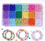 Faceted Pony Beads Kit: 2600PCS Rainbow Opaque Plastic Beads, Elastic String for DIY Jewelry