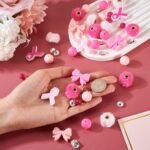 48pcs Pink Bow Silicone Beads | Mink Fur Style European Spacer Beads for DIY Crafts - Image 4