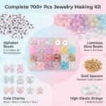 700+ Piece Luminous Jewelry Making Kit | Glow Beads, Alphabet Charms, Gold Spacers - Image 2
