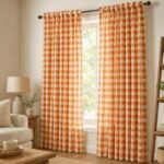 Orange Halloween Curtains | Fall Halloween Window Panels | Orange White Plaid Curtain | Farmhouse Autumn Home Decor - Image 8