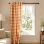 Orange Halloween Curtains | Fall Halloween Window Panels | Orange White Plaid Curtain | Farmhouse Autumn Home Decor - Image 10