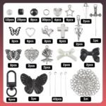 160PCS Gothic Keychain Making Kit | Black Butterfly Heart Charms, Halloween DIY Crafts - Image 2