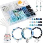 Blue Glass Bead Bracelet Making Kit | Charms, Crystal String, Spacer Beads (DIY Jewelry Supplies)